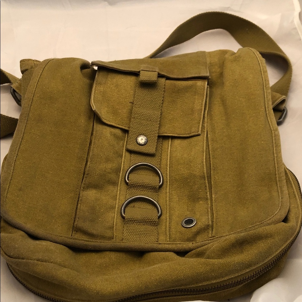Canvas Crossbody Messenger Bag - Olive Green